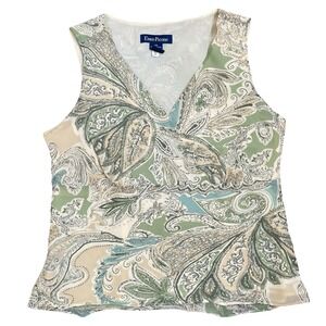 Vtg Evan Picone Paisley Sleeveless Blouse 12 Green Babydoll Y2K Fairy‎ Grunge